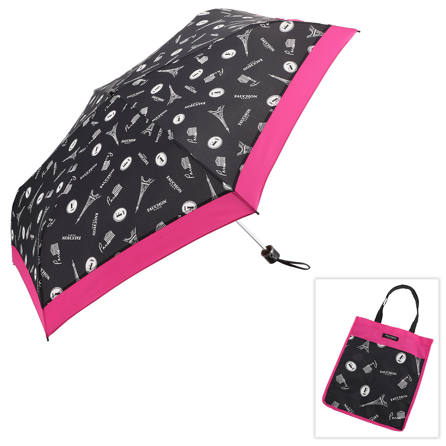 フォション 軽量♪簡単開閉 収納バッグ付き 折り畳み雨傘