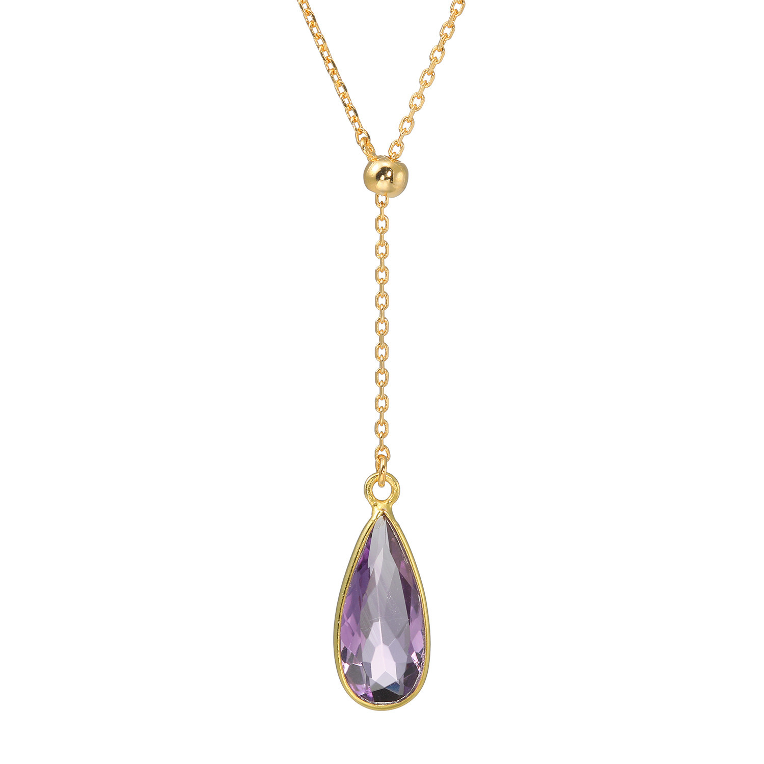 インプレスミー アメシスト ロングドロップ シェイプカット スライドチェーン ネックレス