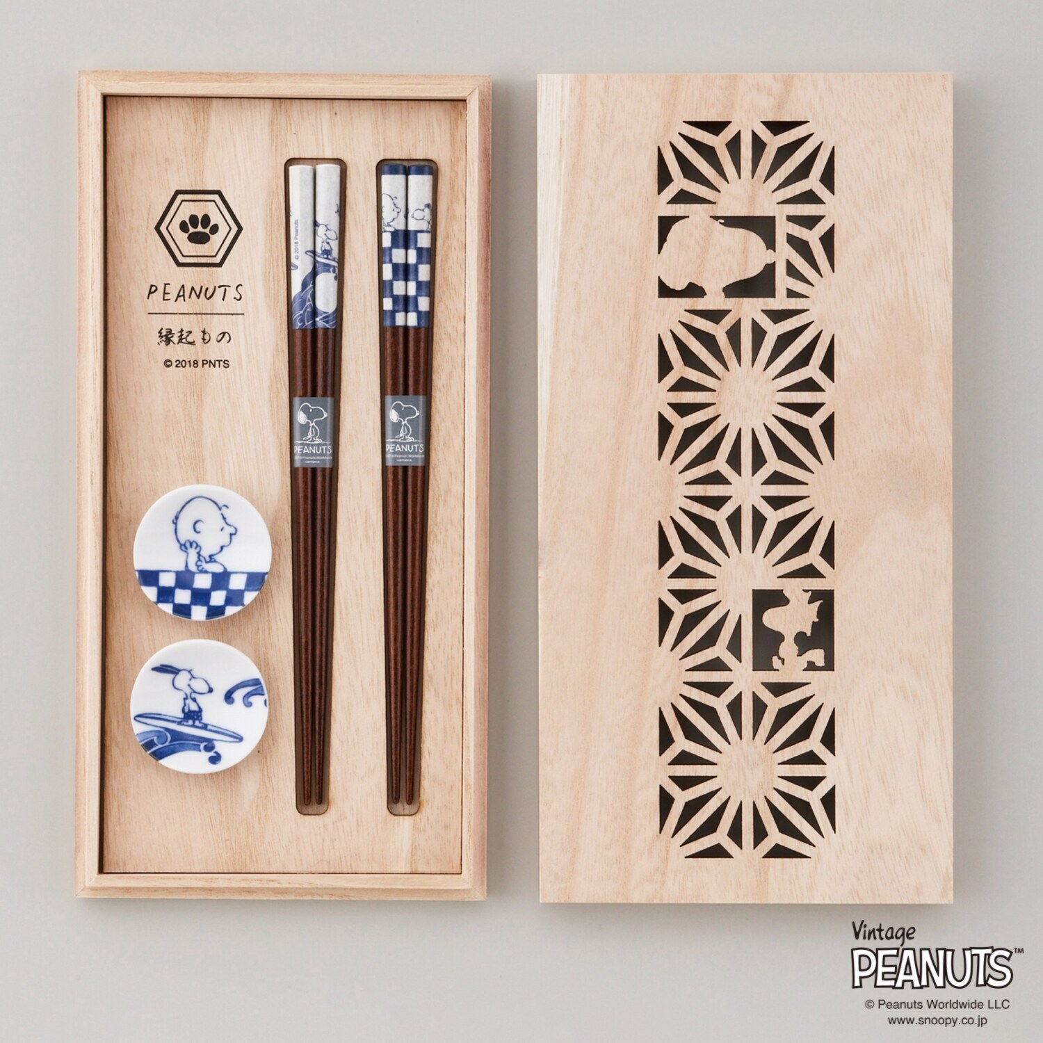 スヌーピー 木箱入り ペア 日本製 箸置き＆天然木お箸 セット