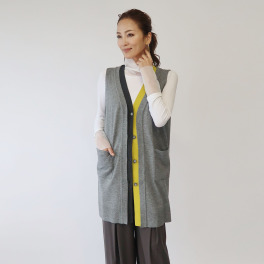 フーア 配色アクセント ニットロングジレ