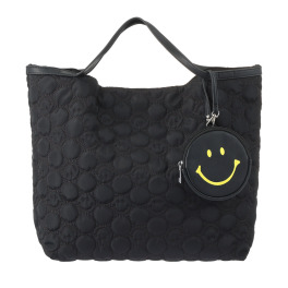 クーコ スマイリーフェイス ポーチ付 キルトデザイン トートバッグ
