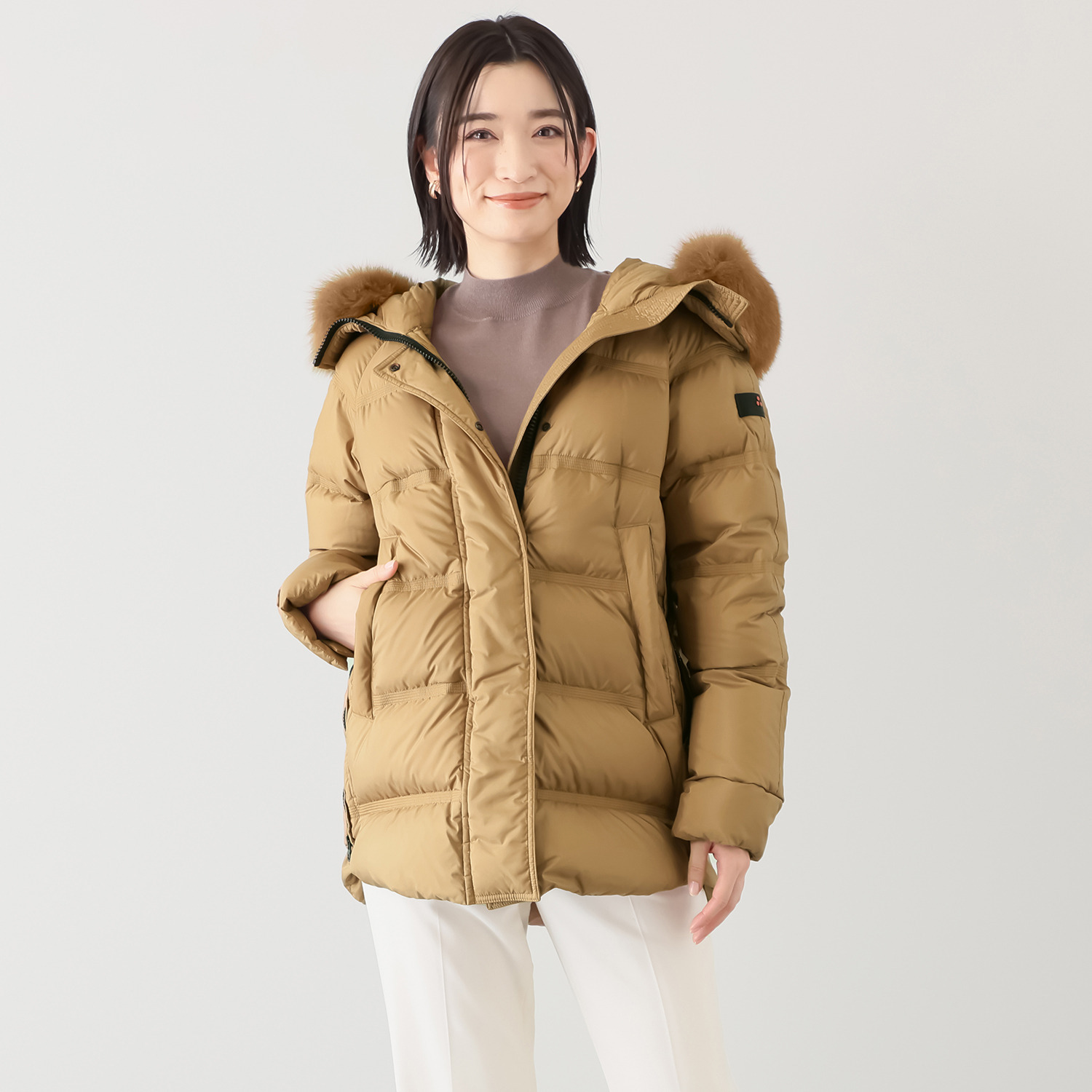 ピューテリー 贅沢フォックスファー付 ミドル丈ダウンコート