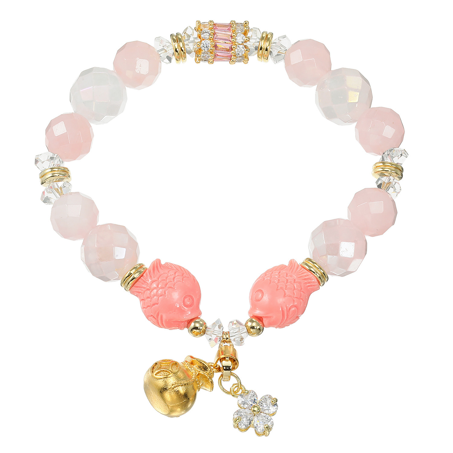 マイクローバー ローズクォーツ 福巾着＆双魚 イラスティック ブレスレット