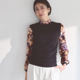 ドルチェ　ドンナ イタリア製 サイドギャザー ハイネック フラワーベロア ロングスリーブインナー