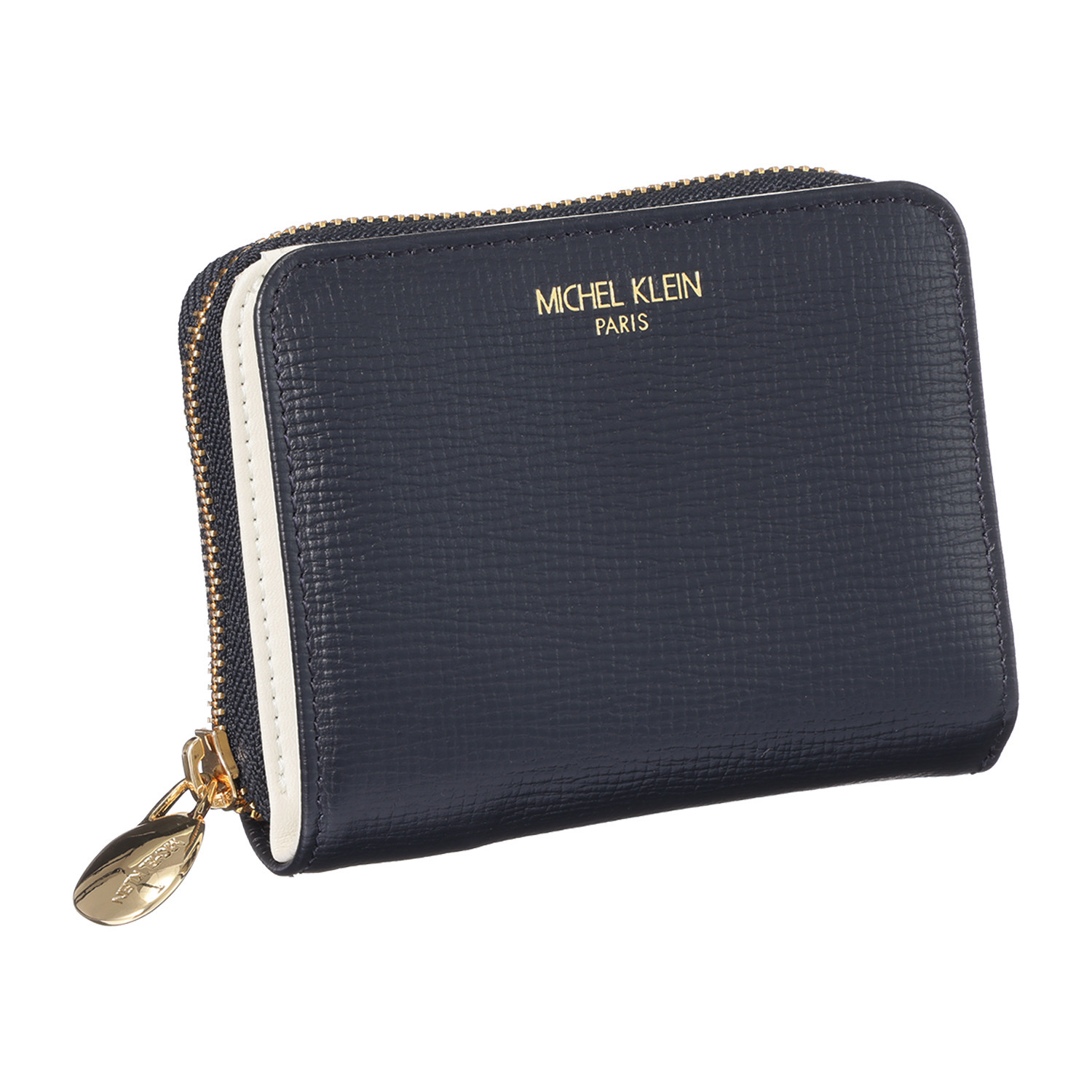 ミッシェル　クラン 牛革シュリンク型押し ラウンドファスナー 二つ折りウォレット