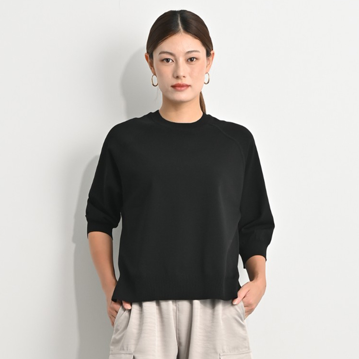 アンベロッペ 繊細な艶としなやかさ 上質アセテートブレンド プレミアムニット ラグランプルオーバー