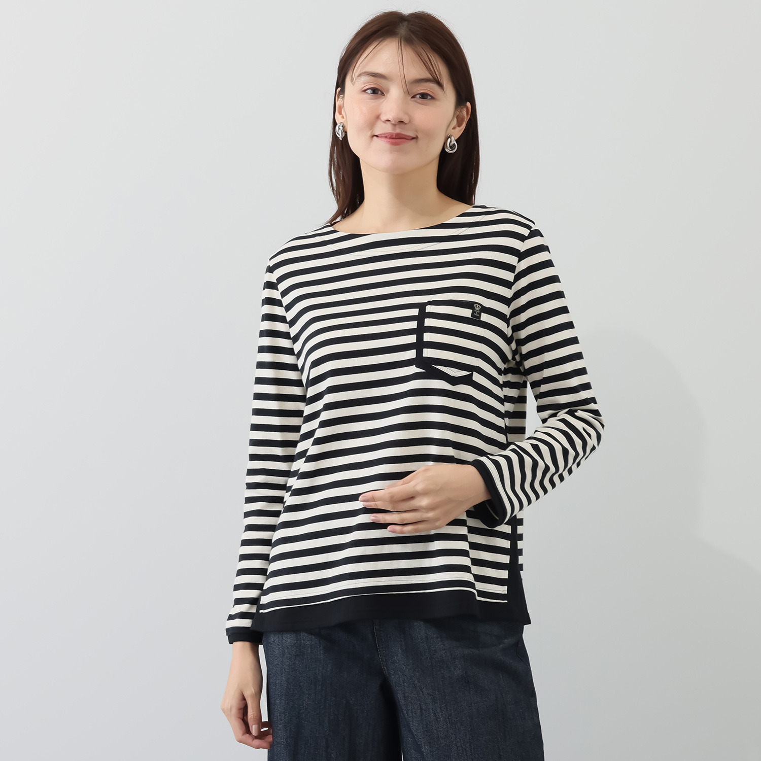 美品　プラダ　ロングコート　ツイード　茶　黒　ボーダー　Sサイズ相当　ボーダー セール】 【洗える】ウールミドルゲージ ボーダー ニット