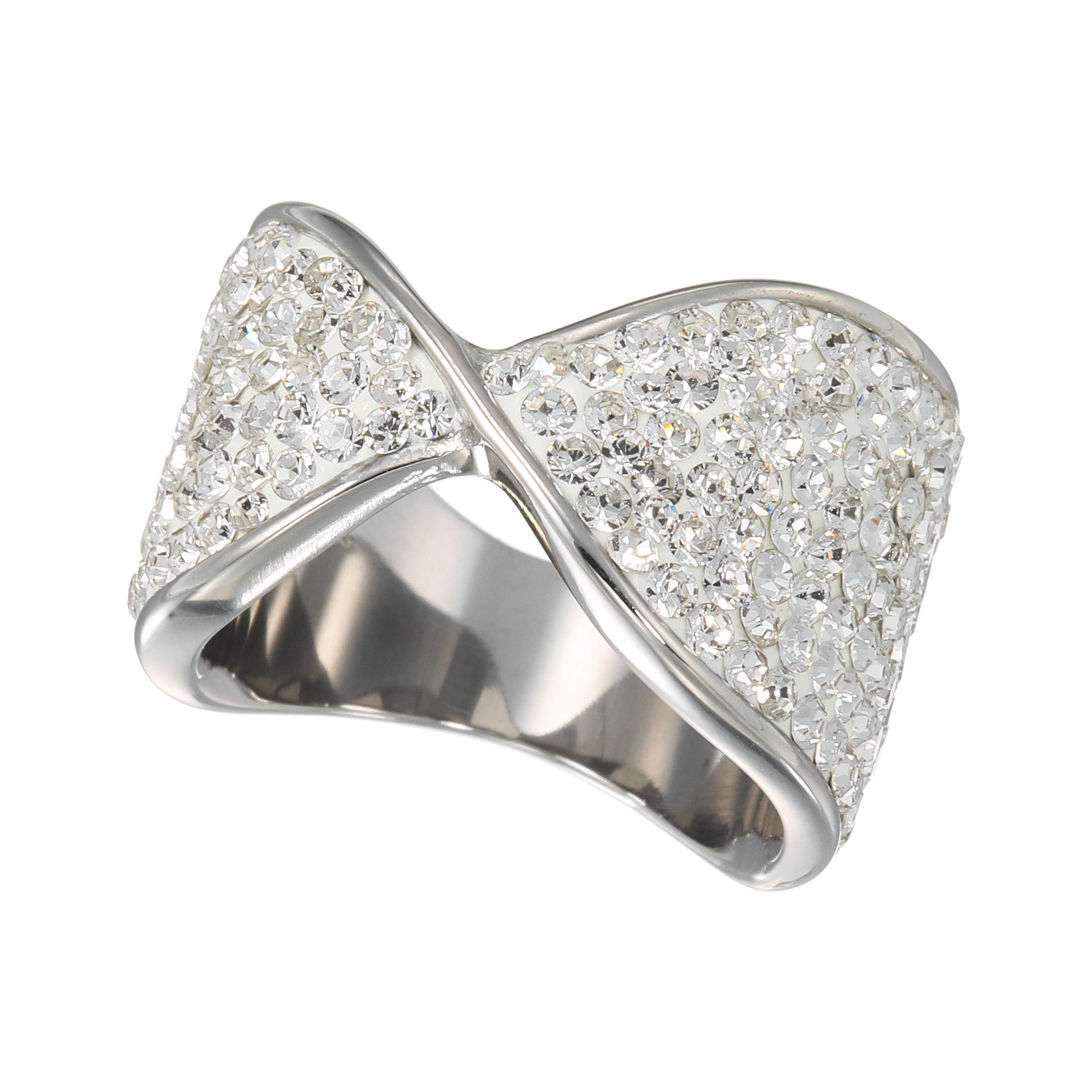 エービーステン ステンレス クリスタルガラス ツイストデザイン リング