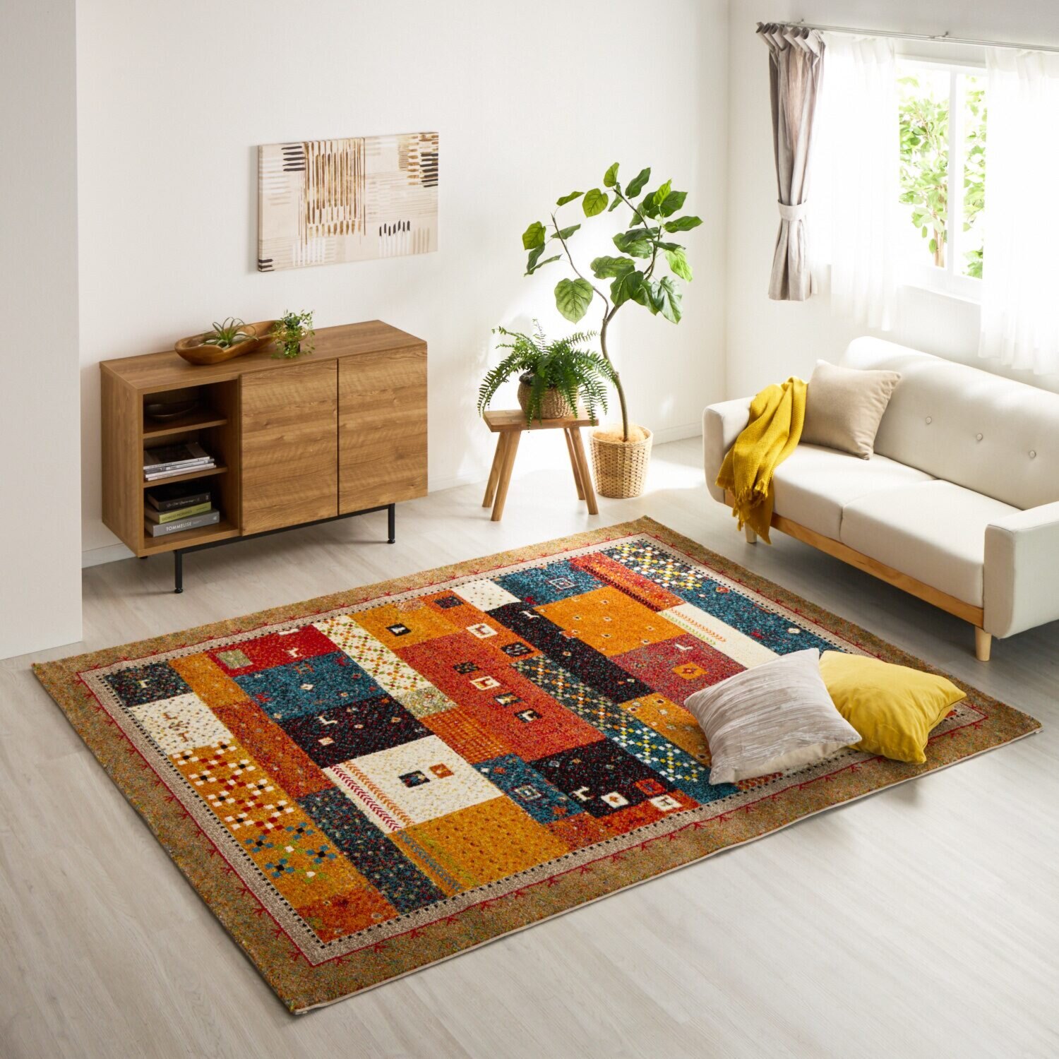 トルコ製　ウィルトン織 ギャベ柄　カーペット ノマドタイル ＜２００×２５０ｃｍ＞