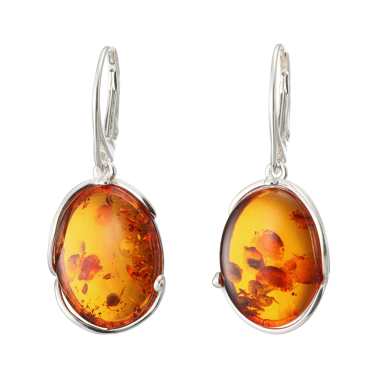 バイ ネイチャー シルバー 琥珀 コニャックカラー オーバルピアス