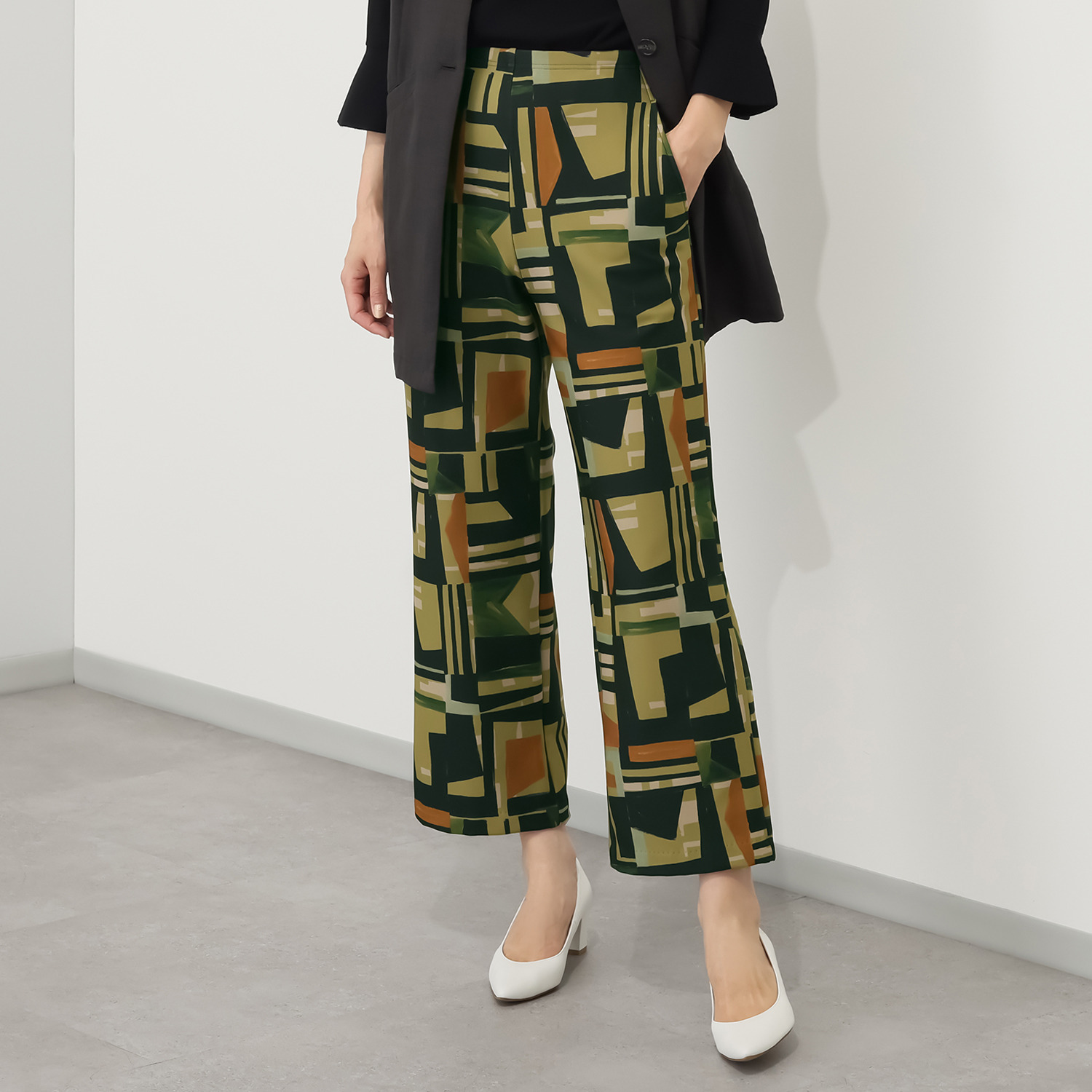 ピーツー マシュマロ裏起毛 プリントセミワイドパンツ