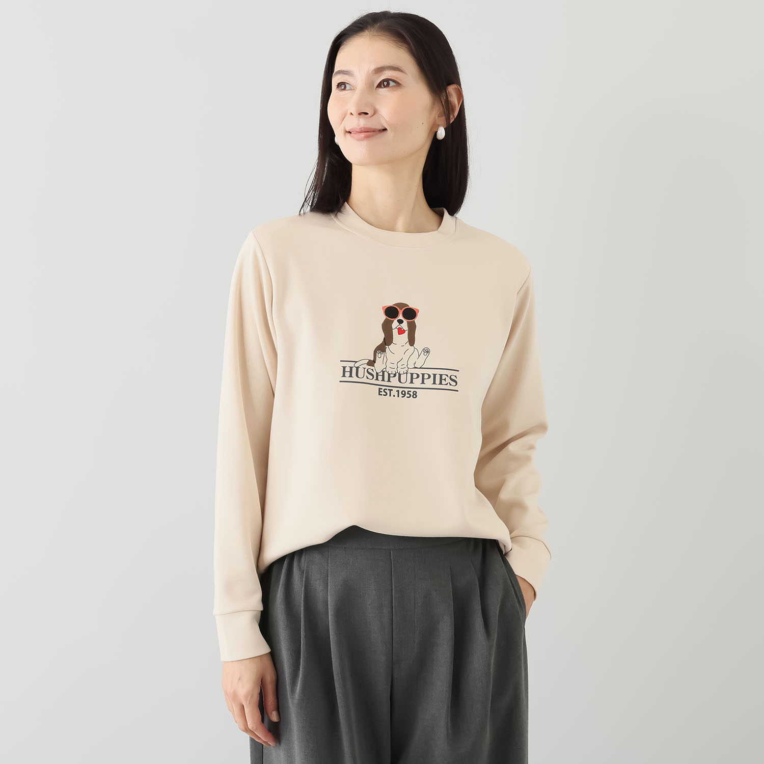 ハッシュパピー ドッグアイコン 刺しゅう＆プリント ロングＴシャツ
