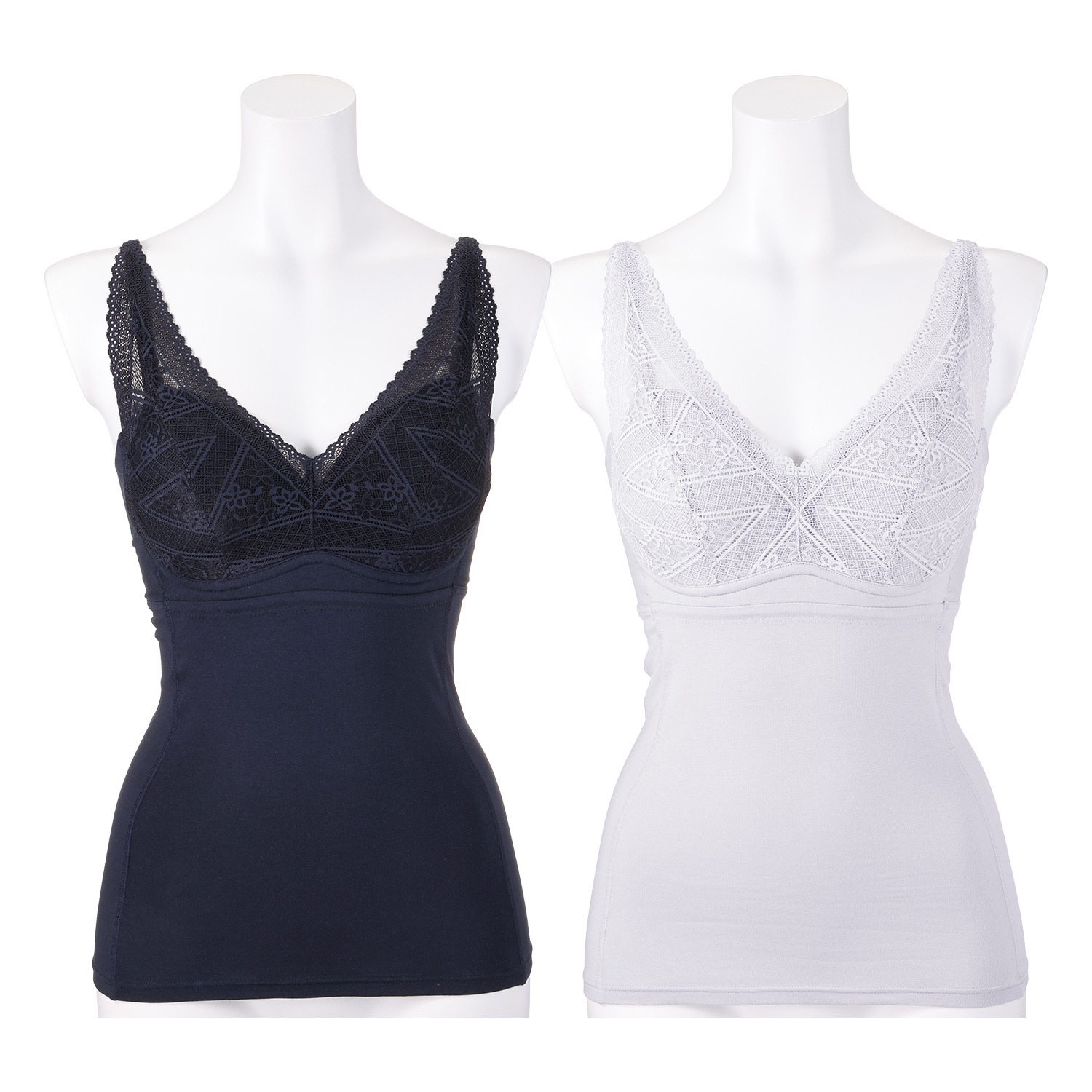 きれいになろう！ 制菌加工　綿混ベア天竺 ノンワイヤー レースブラキャミ ２枚セット