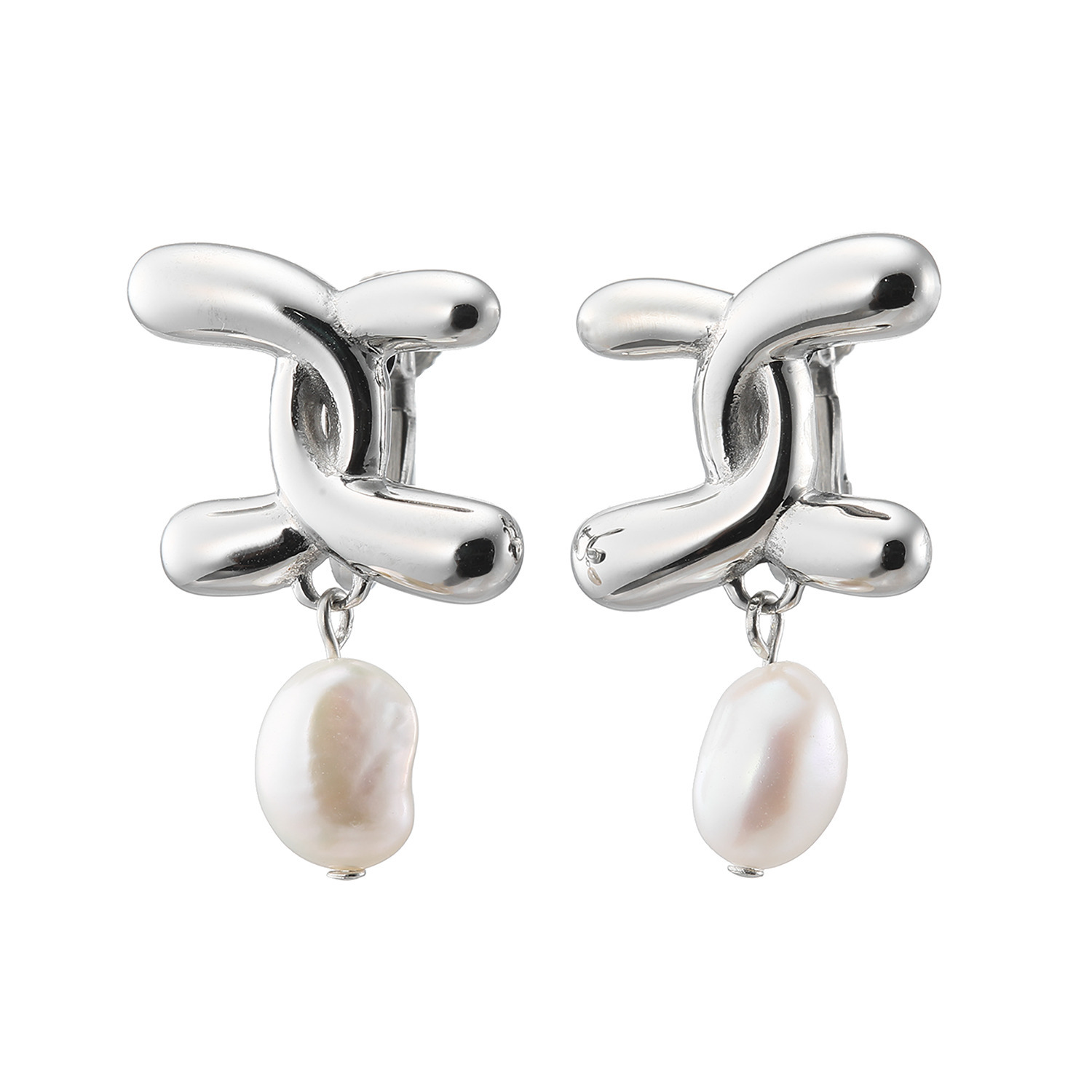 エアリーフェアリー ステンレス 淡水バロックパール プランプリュクスクロス イヤリング／ピアス