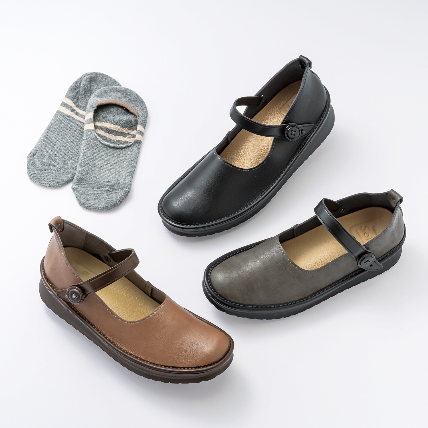 【新品】やさしい靴工房 ベル&ソファマグネットストラップシューズ24㎝ やさしい靴工房 ベル＆ソファ マグネットストラップ シューズ