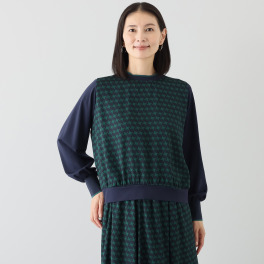 スタイル・ラヴィー プリントアクセント 異素材ミックス プルオーバー