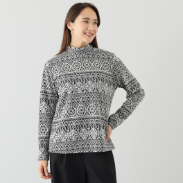 ココンライフ　ドゥ 吸湿発熱＆吸放湿 サーモギア（Ｒ） ジャガード アラベスク柄 ハイネックプルオーバー