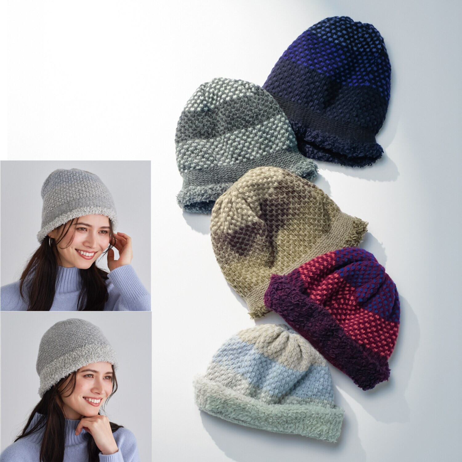 ベル・モード リバーシブルで ４通り楽しめる！ 日本製 タスマニアラムウール混 ニットワッチ