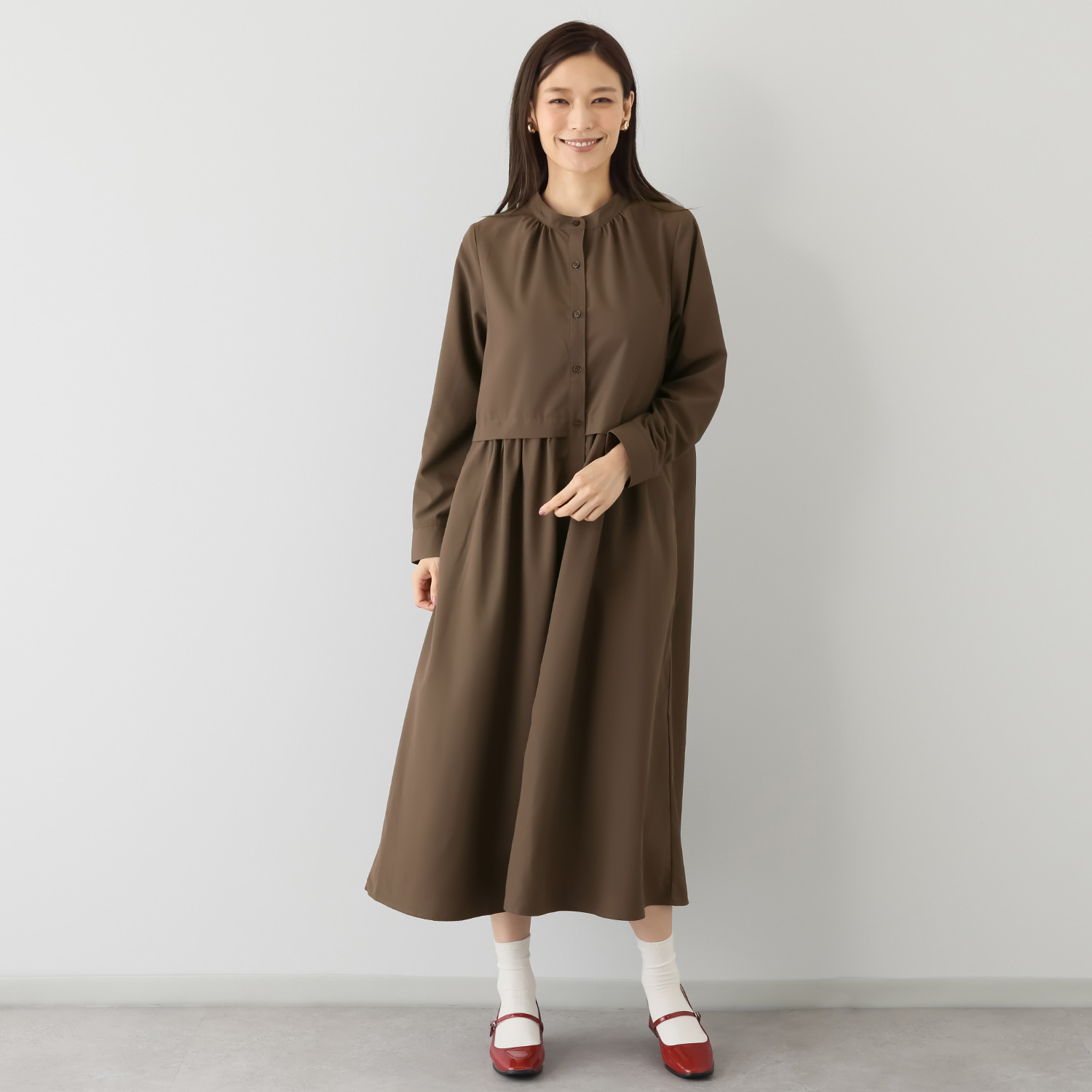 Ｔ．Ｆ．Ｄ．Ｃ． 機能満載！ テックコットン レイヤード風 ロングシャツワンピース