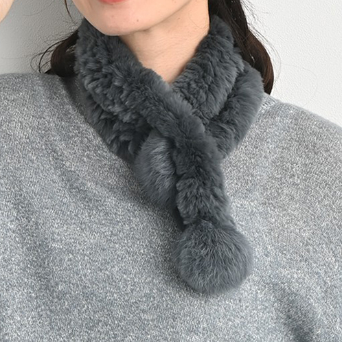 ティエドゥール レッキスラビットヤーン ポンポンアクセント マフラー