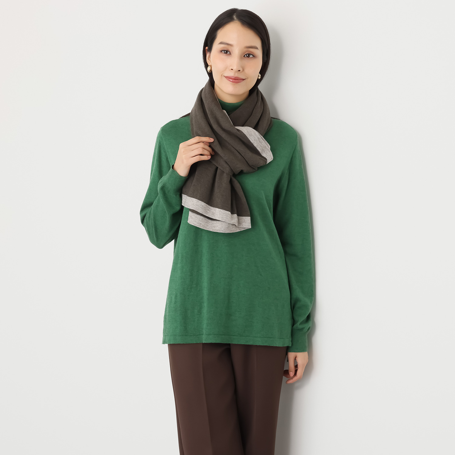 スピンブルー ギザコットンとヤクの 極上ブレンド！ ラグジュアリーニット バイカラー大判ストール