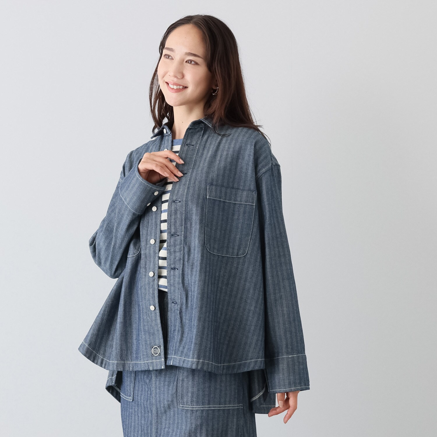 紺屋イチガントウキョウ ヘリンボーンデニム ビッグワークシャツ