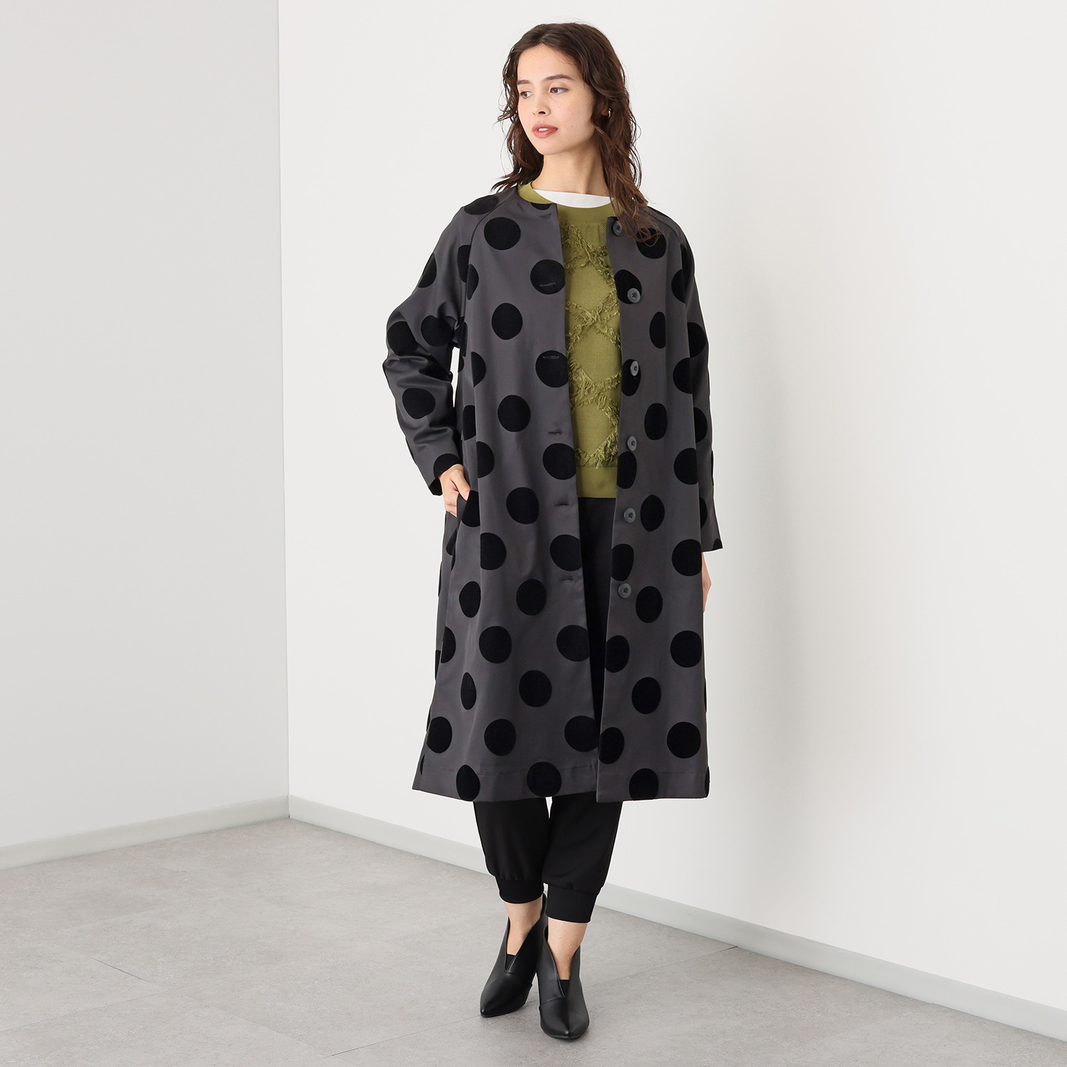 ラブソル フロッキードット ノーカラーコート