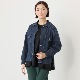 イシカワラボ★ヒトミ ストレッチデニム ニットスリーブアクセント Ｇジャン風ジャケット