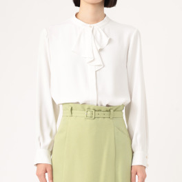 レ・ラリック リボンタイ ギャザーブラウス