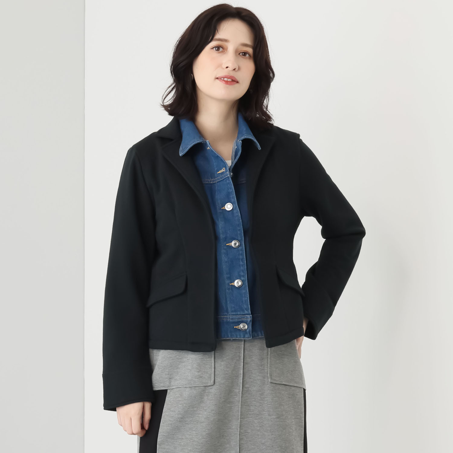 ブルーコレクション おしゃれにキマる！ レイヤード風 デニムドッキング ジャケット