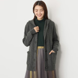 ルナリア ラムウール混 ジグザグ柄 フード付 ニットカーディガン