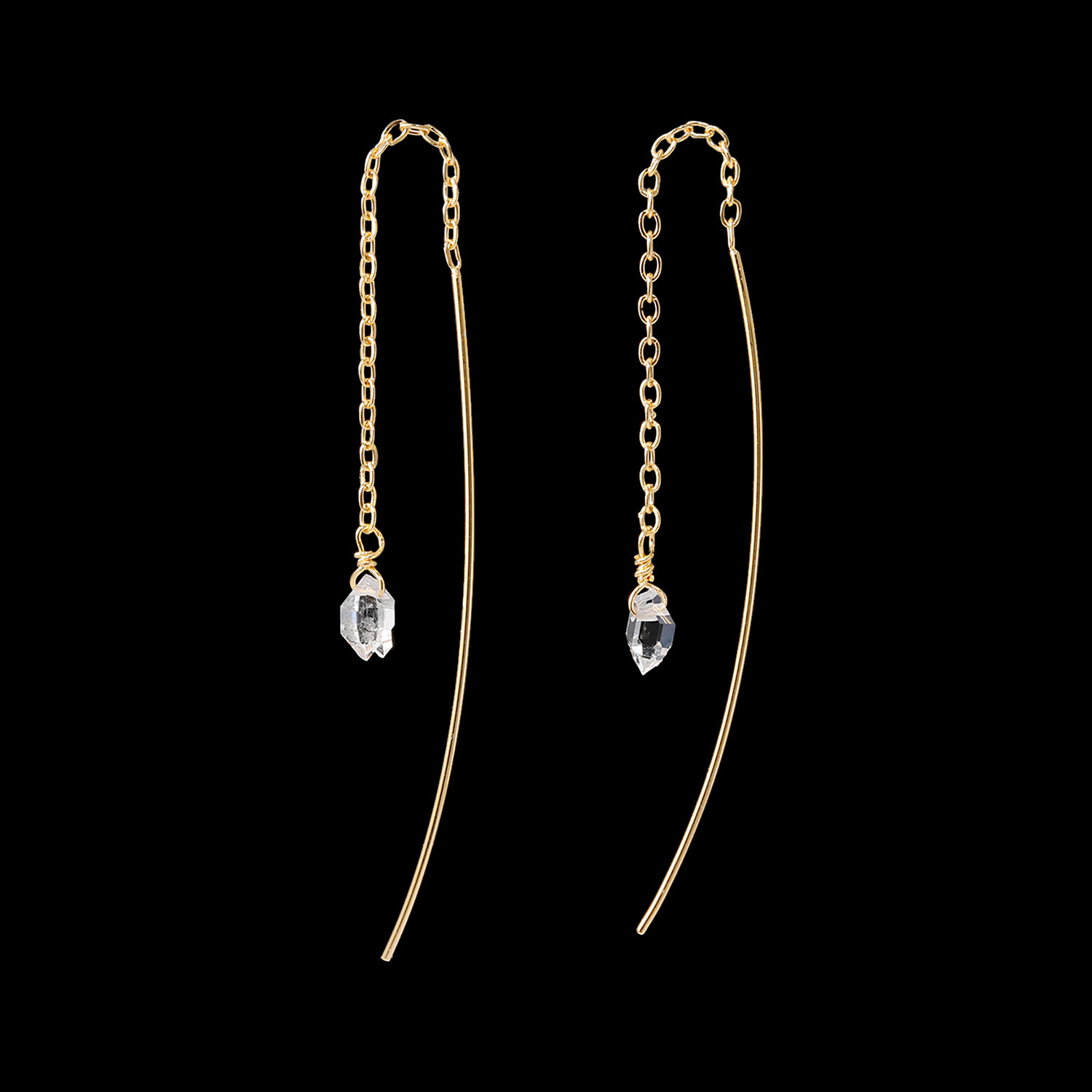 ハーキマーダイヤモンド ステンレス ６ｍｍＵＰ ロッククリスタルクォーツ ロングカーブピアス