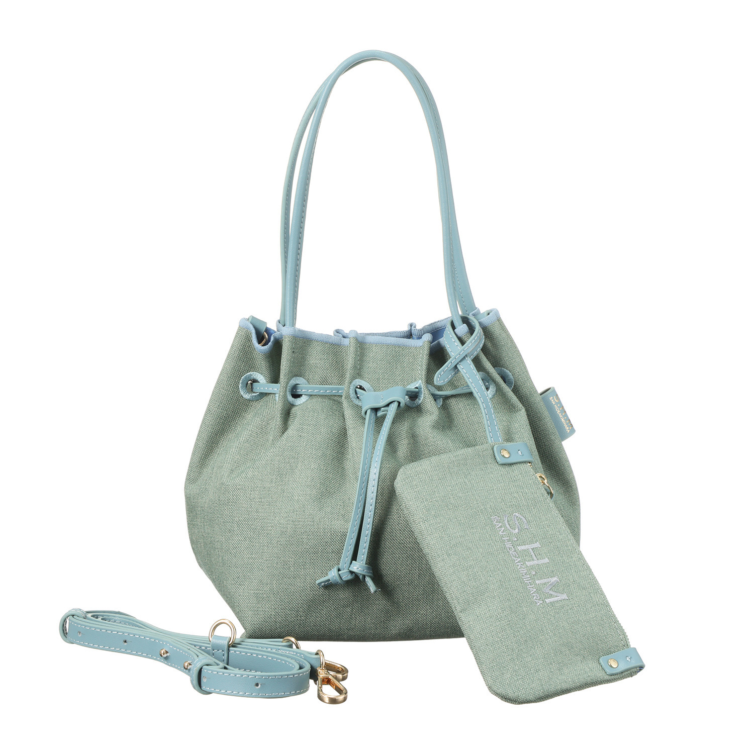 サン　ヒデアキミハラ ポーチ付 レザーコンビ ナイロン巾着トート＜Ｓ＞