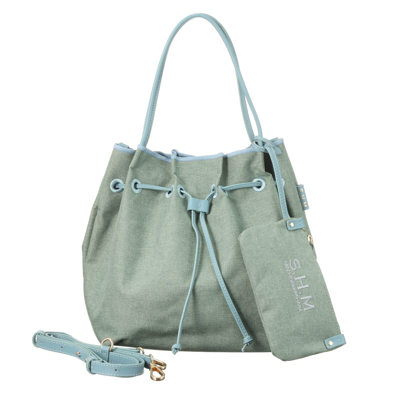 サン　ヒデアキミハラ ポーチ付 レザーコンビ ナイロン巾着トート＜Ｌ＞