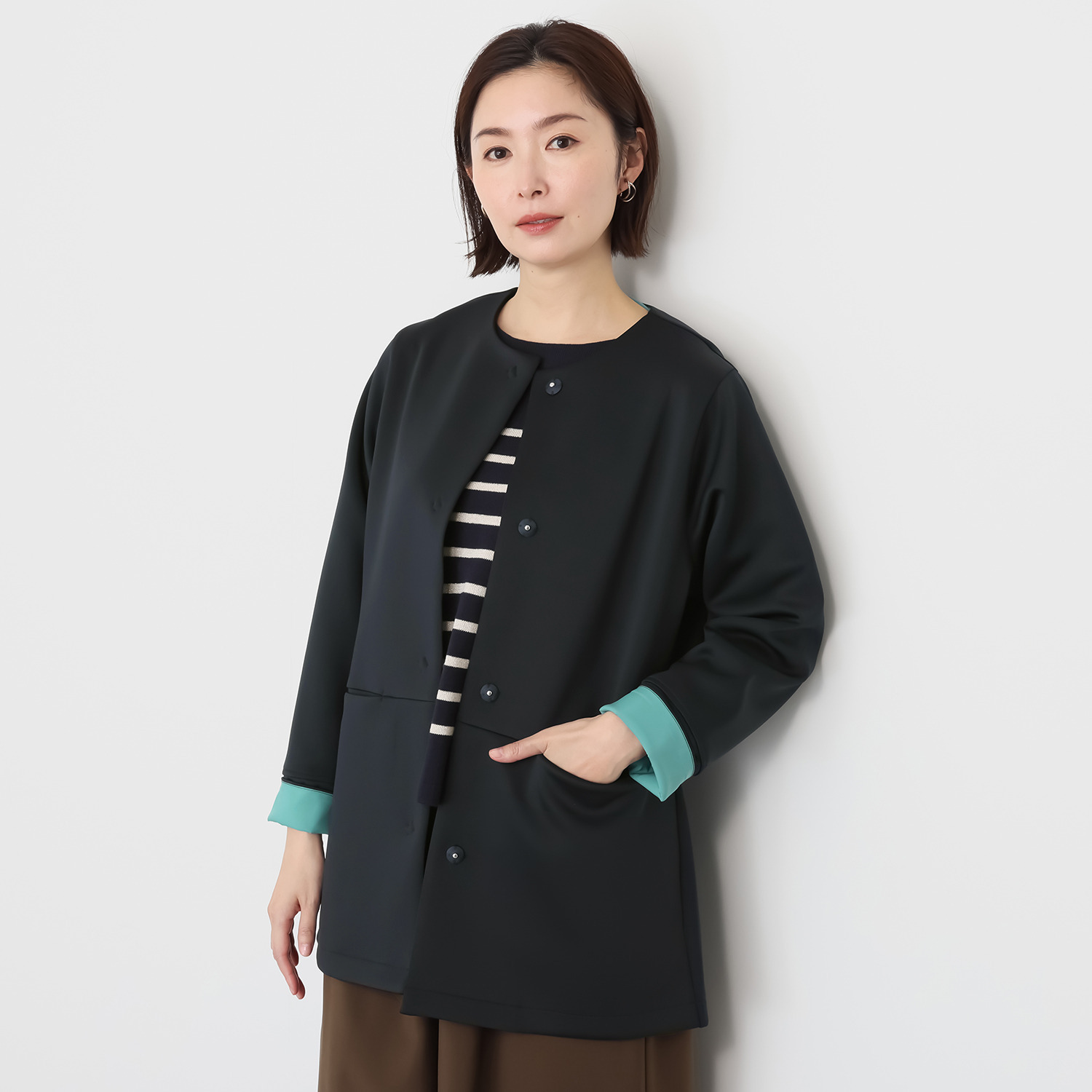 マチュート 配色で魅せる 軽やか仕立て ダンボールニットコート