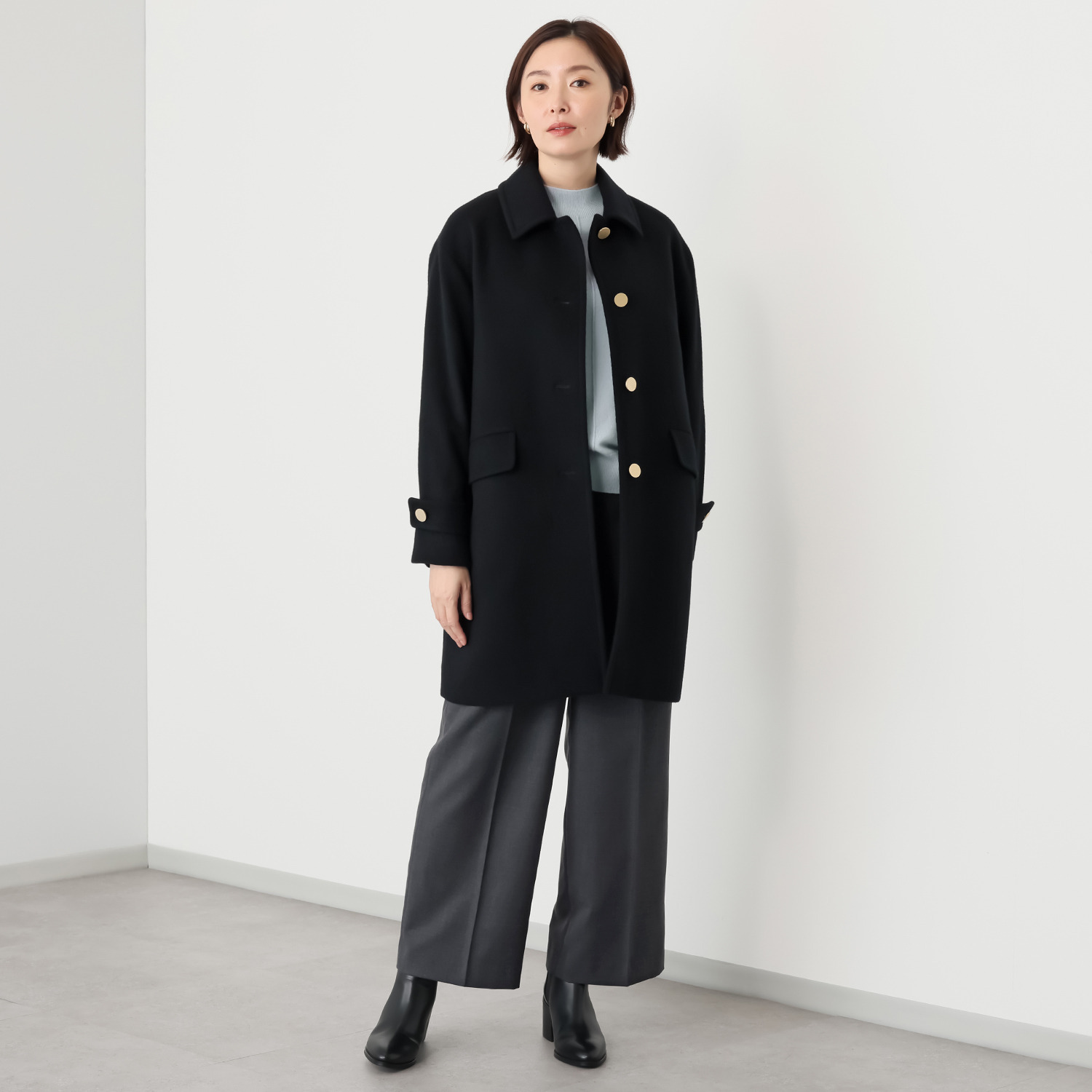 ポルトゥヴィーダ ジロンラムウール混 ステンカラーコート