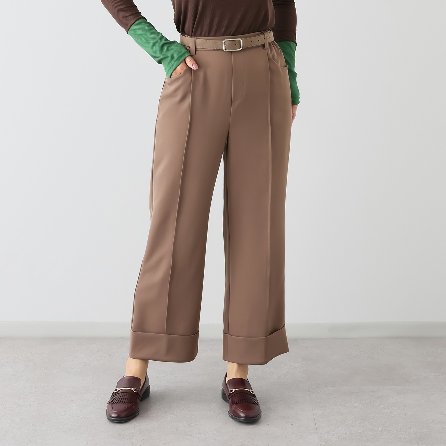 コースタルドライブ ベルト付 セミワイドパンツ