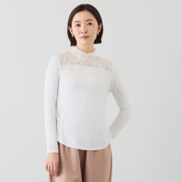 オトナノクラシ 大人の レース付 ハイネック長袖Ｔシャツ