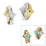 リノン サージカルステンレス ダイヤモンド＆ターコイズ バイカラー リバーシブルイヤリング “ミミソフト”