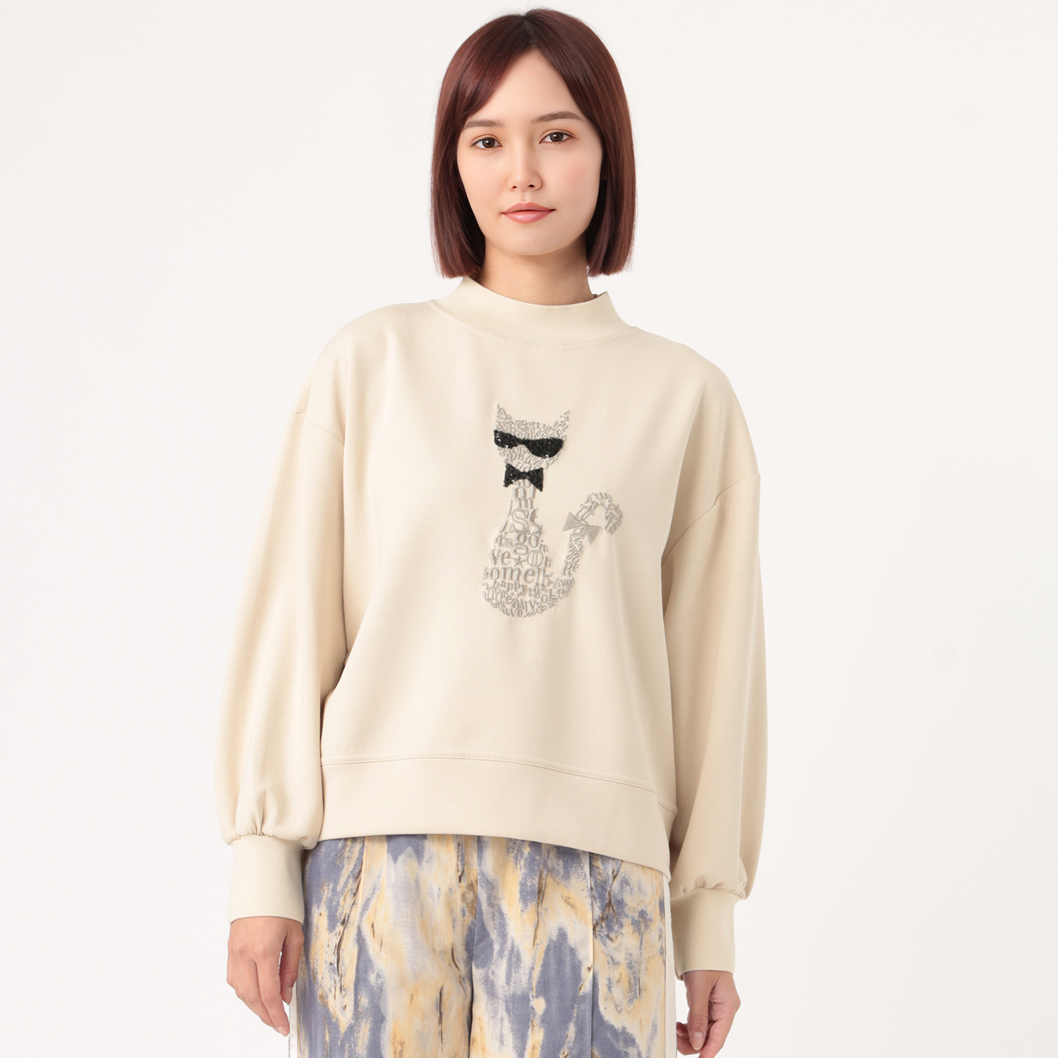 スタイル・ラヴィー ネコちゃん刺しゅう ダンボールニット プルオーバー