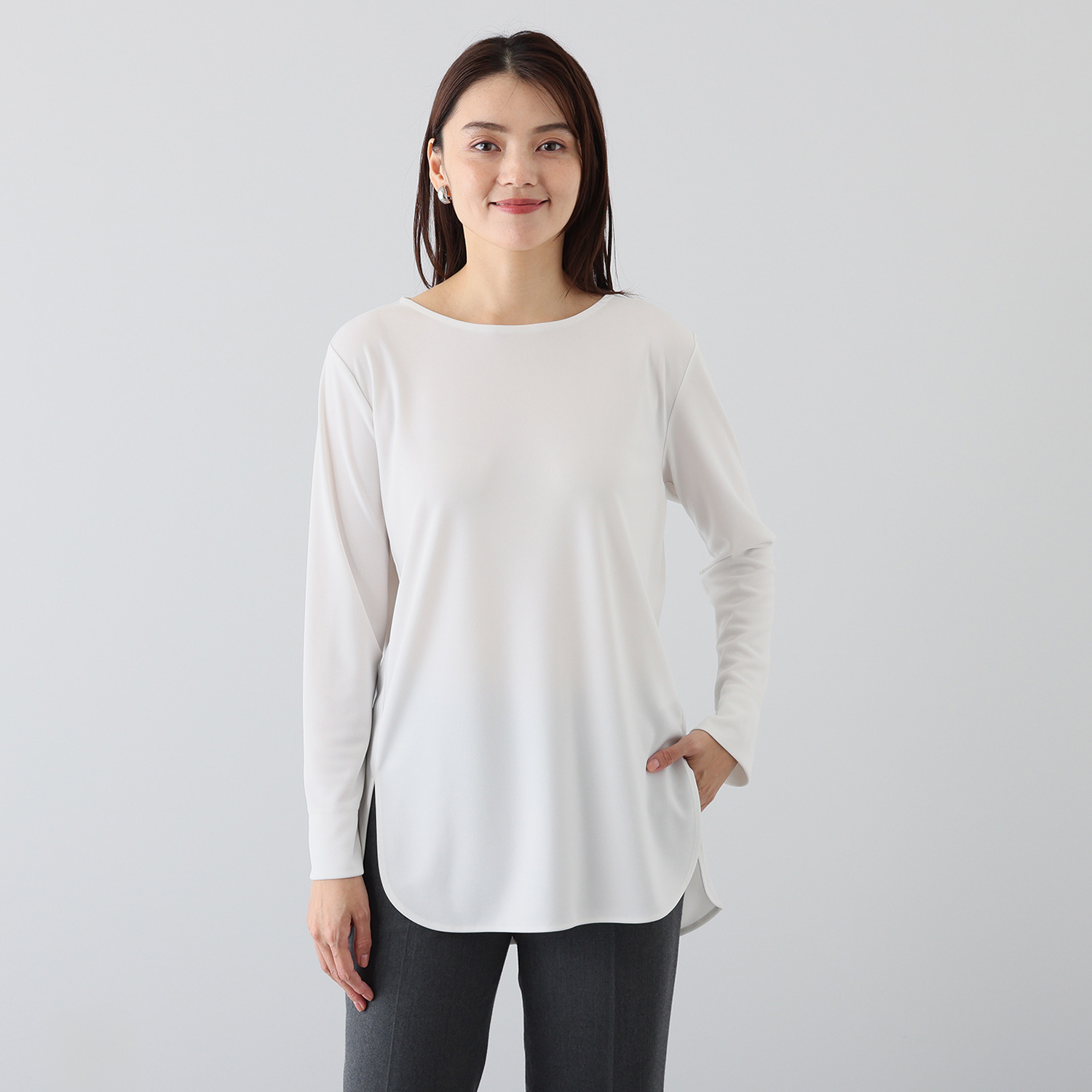 バーチ　ドゥエ 快適着心地！ シャツテール ダブルジャージー プルオーバー