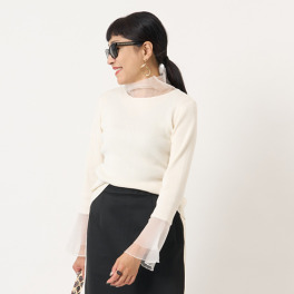 ミューリエ レディな華やぎを日常に シアーベルスリーブ ニットプルオーバー