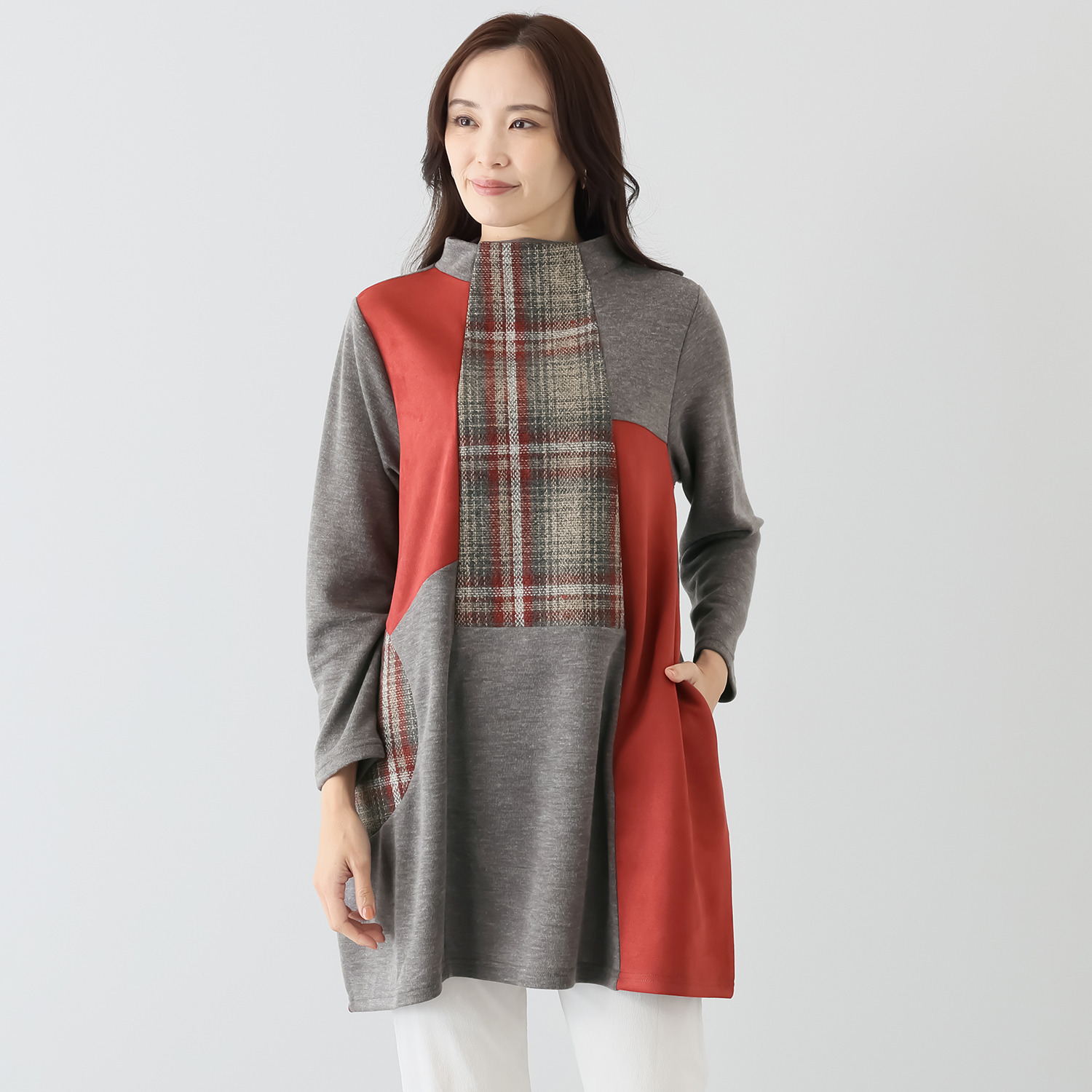 コイビトミサキ チェック柄 切替デザインチュニック- ショップ