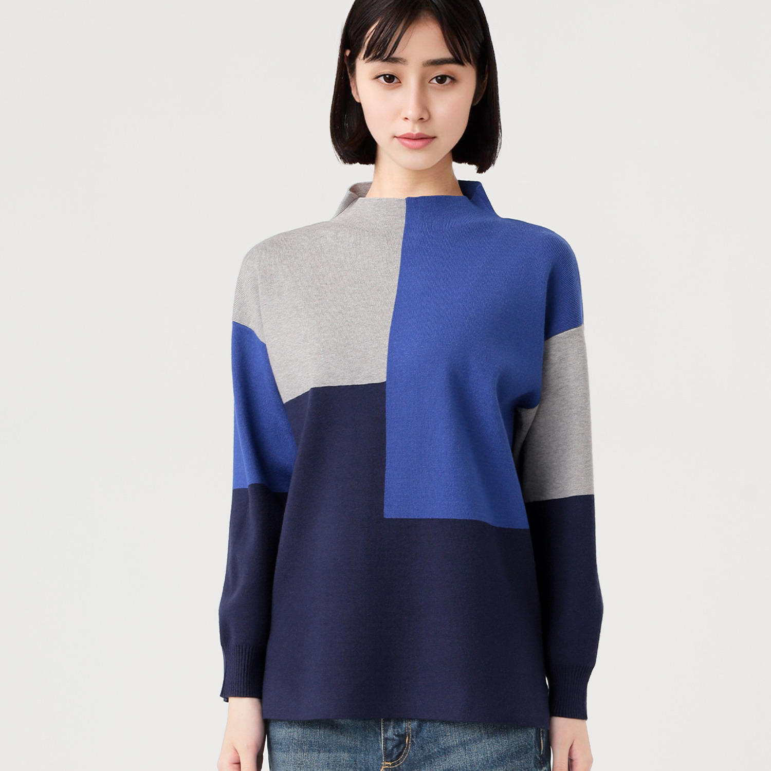 コイビトミサキ ブロッキング 配色ニット プルオーバー- ショップ