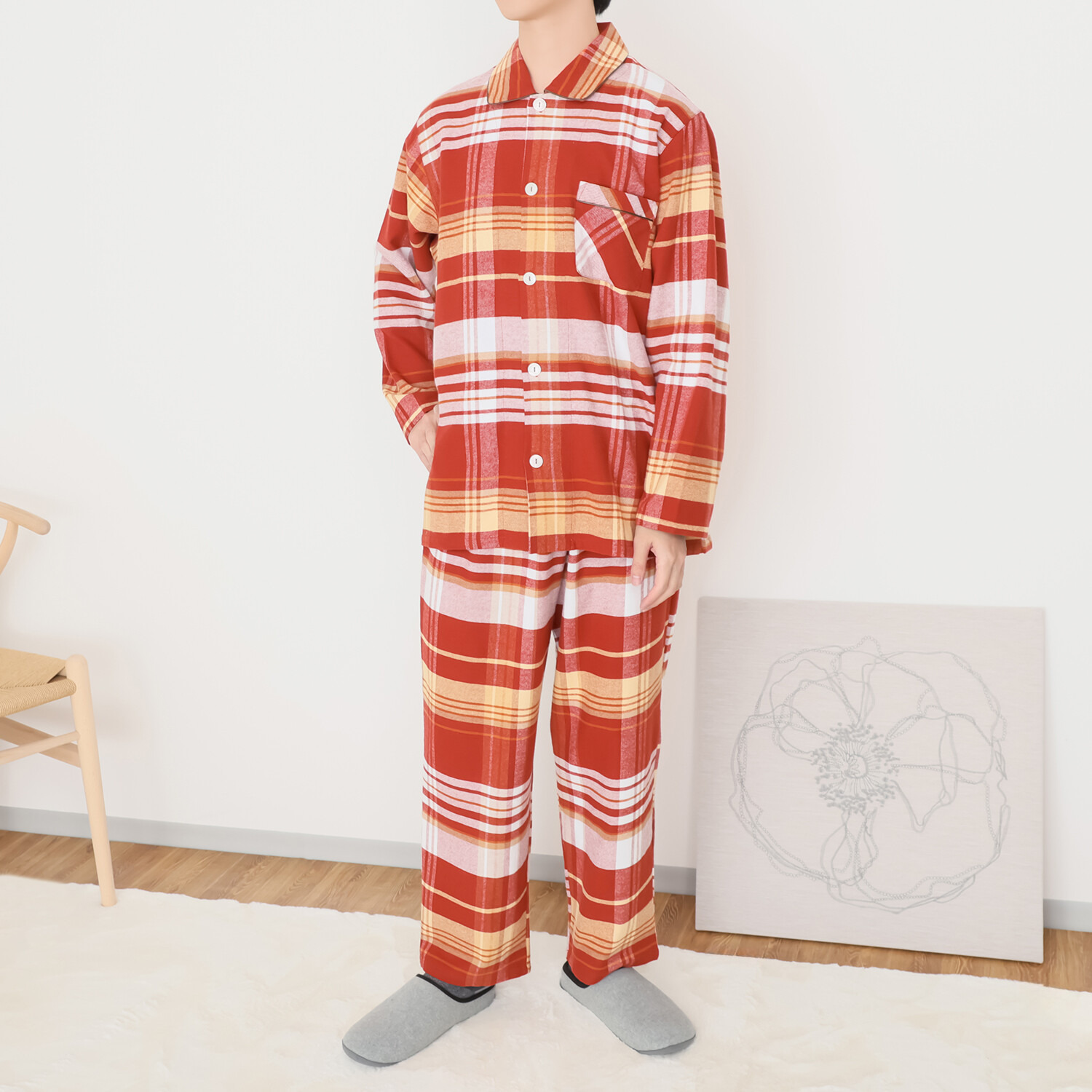 【新品】ナルエー　綿１００％サッカー　刺しゅうアクセント パジャマM〜L 新品】ナルエー 綿100％サッカー 刺しゅうアクセント パジャマ