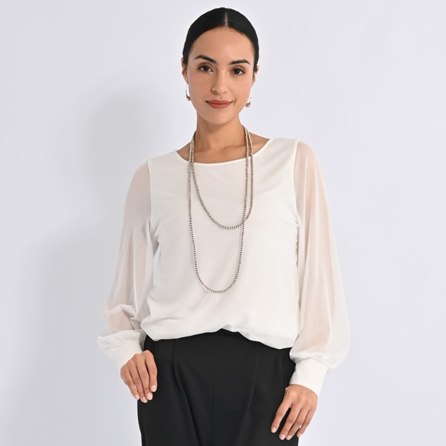 ヴィアッジャーレ チュールレイヤード ふんわりスリーブ プルオーバー