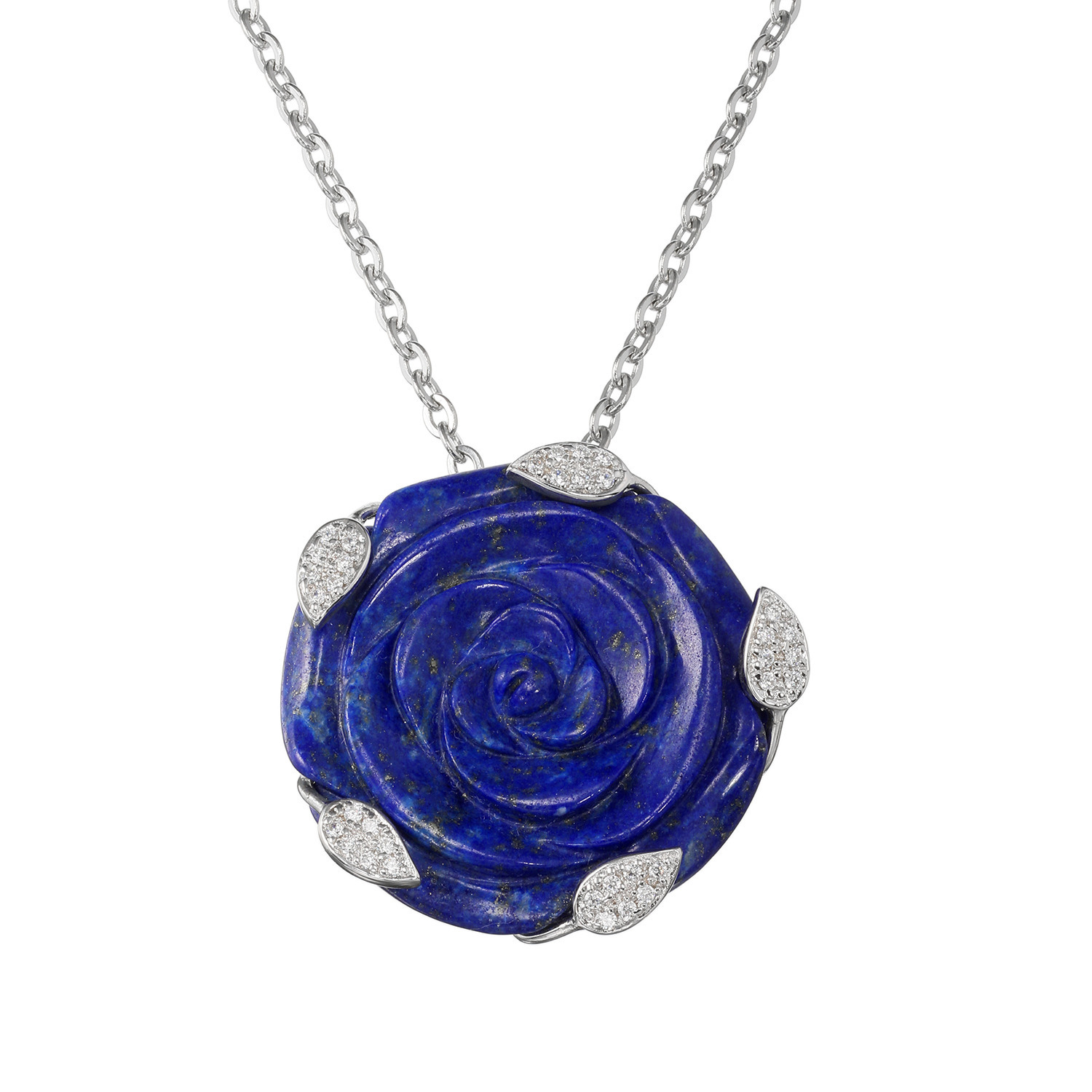 マイクローバー ラピスラズリ＆CZ ローズカービング ペンダント