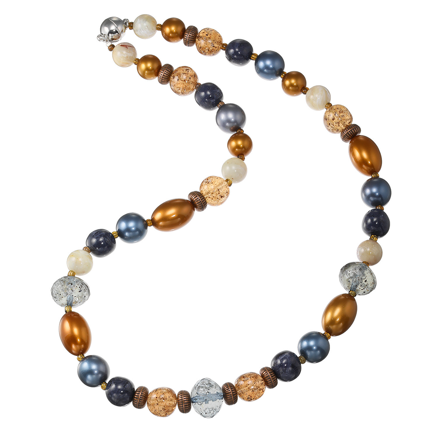 アビステ バルター社 レジンビーズ ブラウン＆ネイビー ロングネックレス