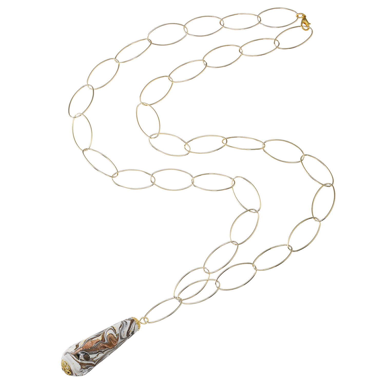 アビステ ベネチアンガラス ソンメルソビーズ オーバルロングネックレス