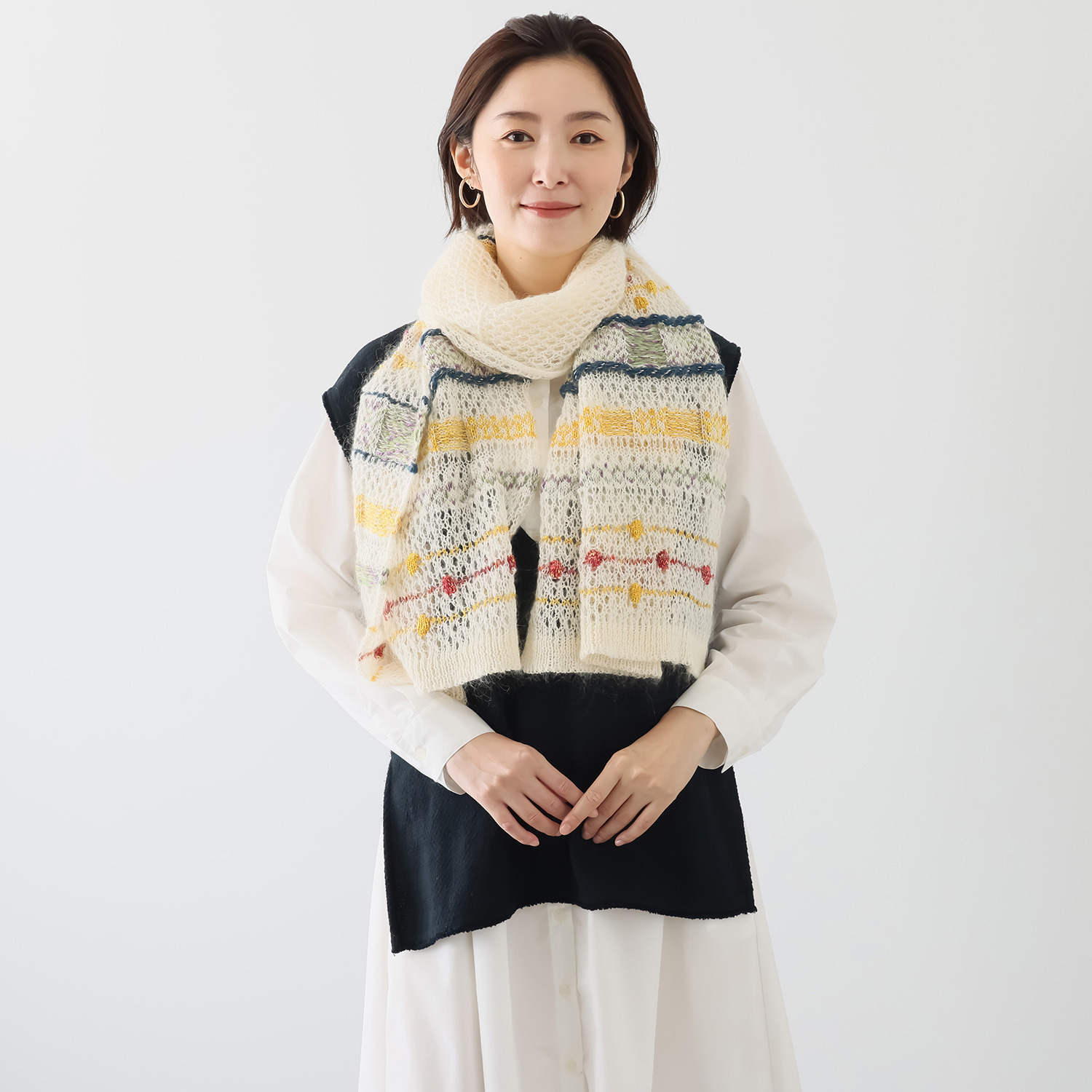 エム　アンド　キョウコ モヘヤ混 メッシュジャガード ショール